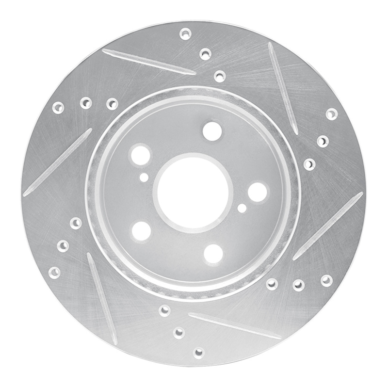 Toyota Prius Brake Rotor (1) - Front Left - R1 Concepts - Drilled & Slotted - Silver - `16-`22